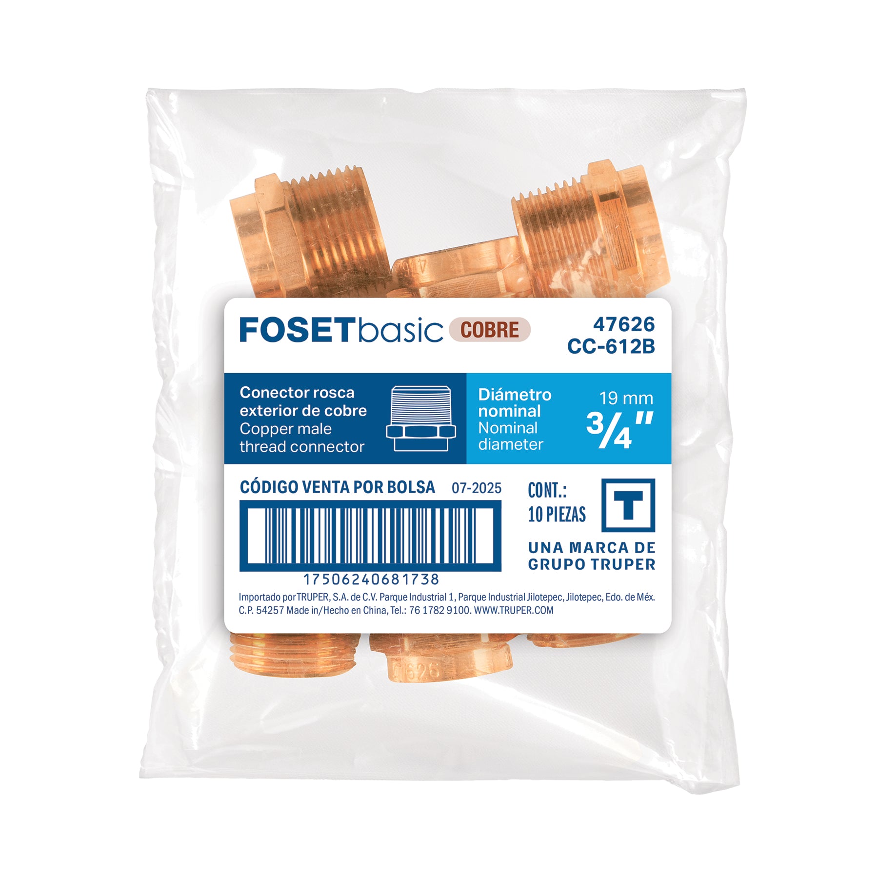 Conector de cobre, rosca exterior, 3/4', Basic