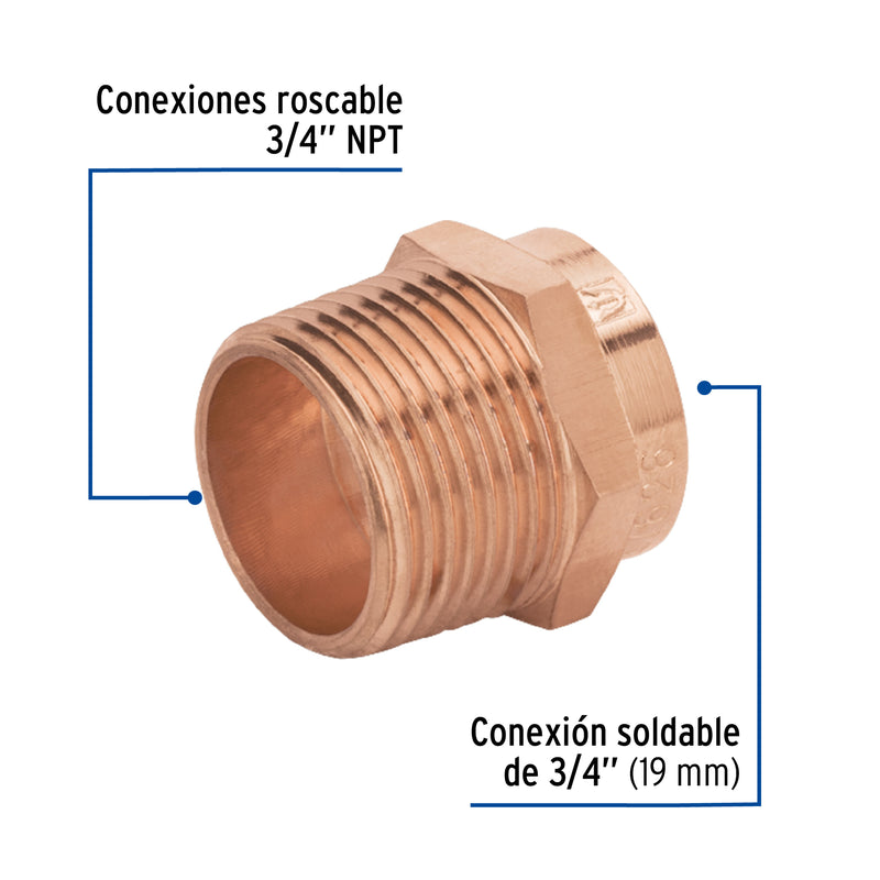 Conector de cobre, rosca exterior, 3/4', Basic