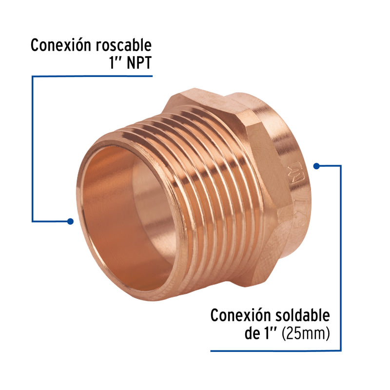 Conector de cobre, rosca exterior, 1', Basic