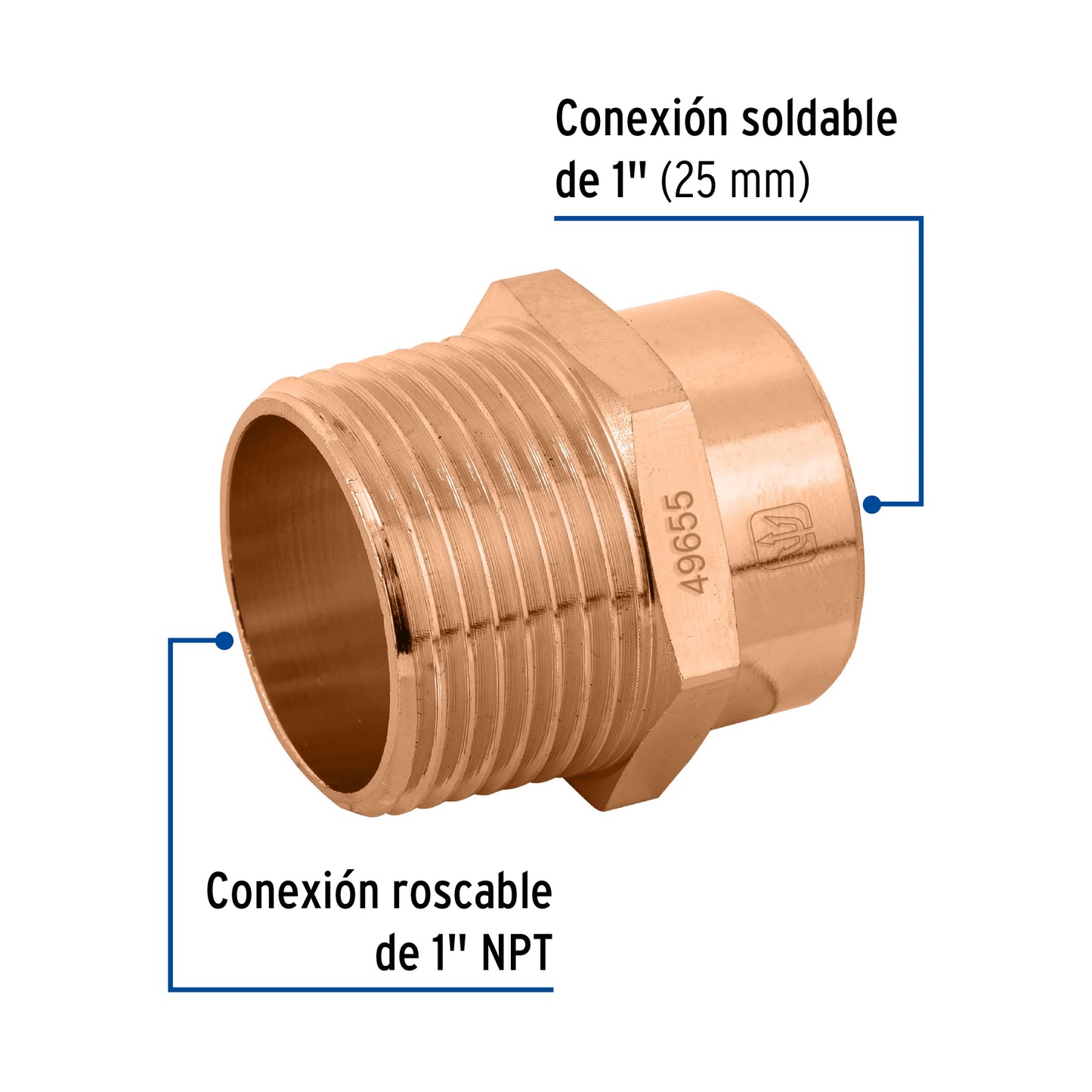 Conector de cobre, rosca exterior 1", Foset