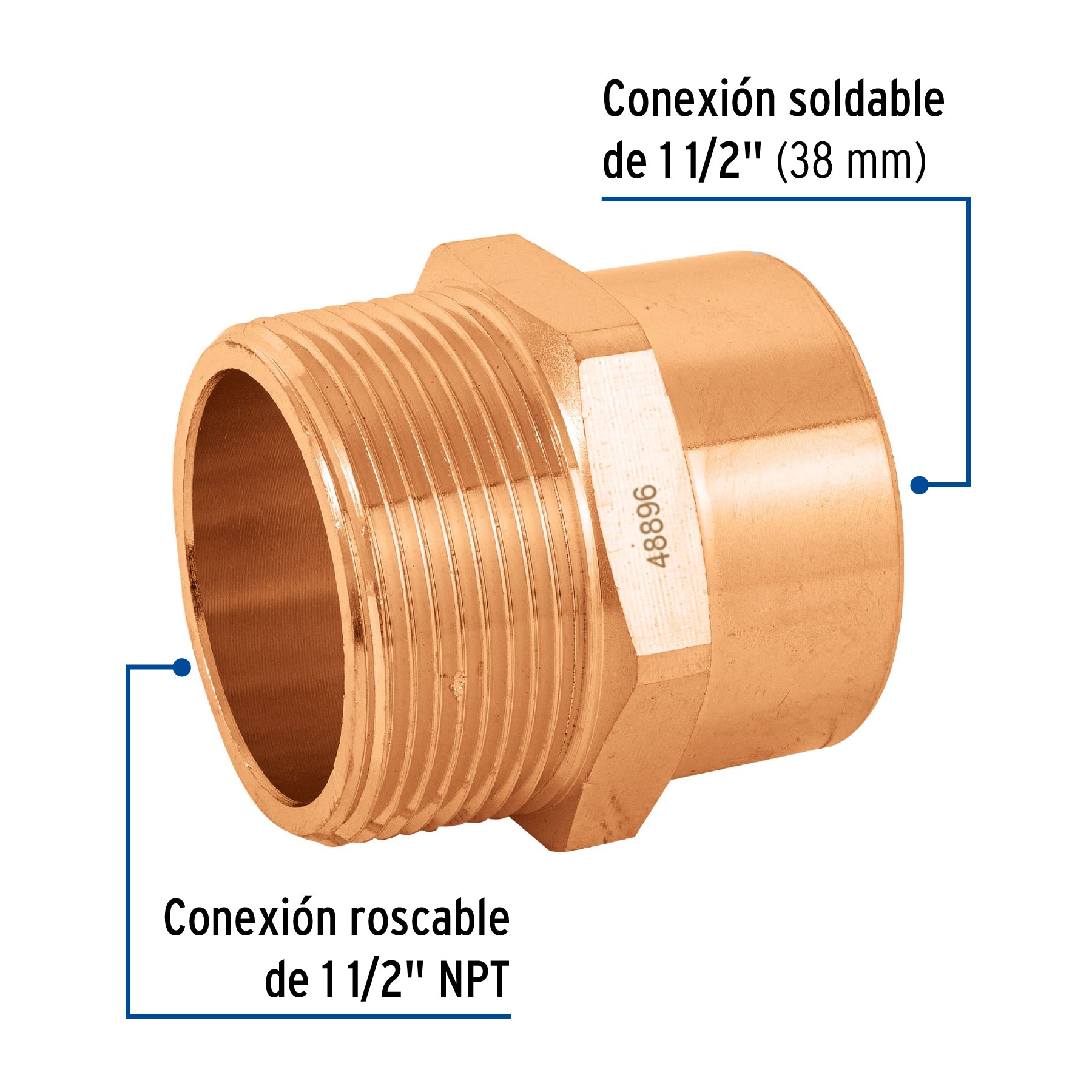 Conector de cobre, rosca exterior 1-1/2"