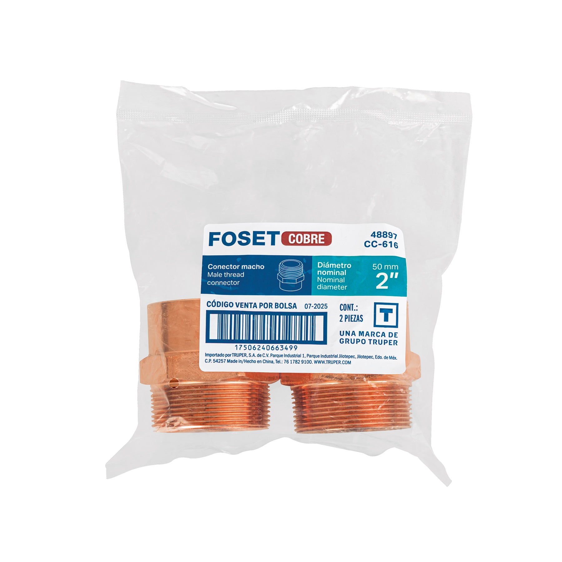 Conector de cobre, rosca exterior 2"