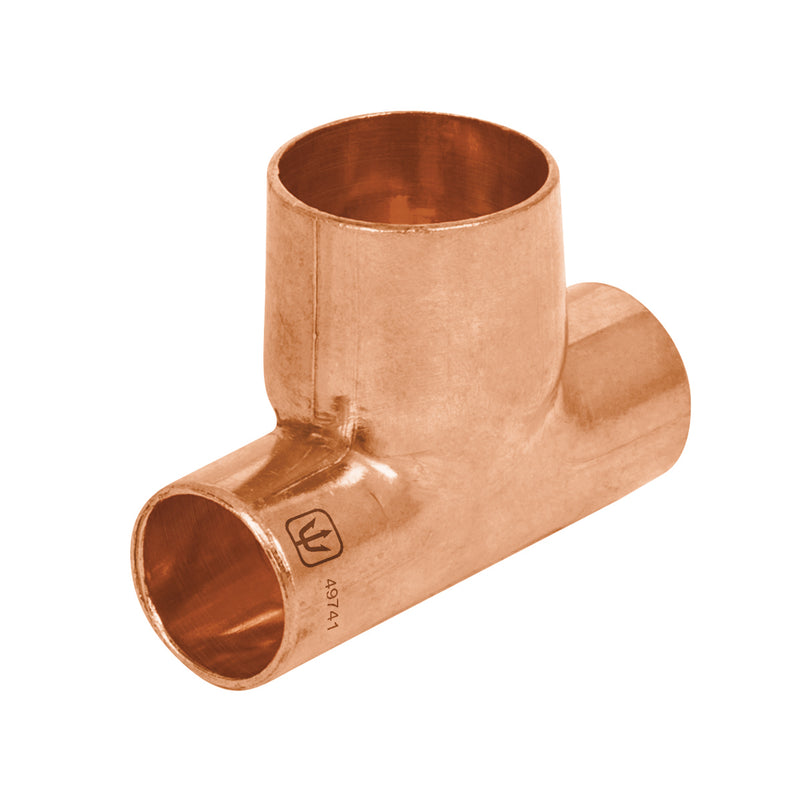 Tee de cobre reducida, 1/2" x 1/2" x 3/4"
