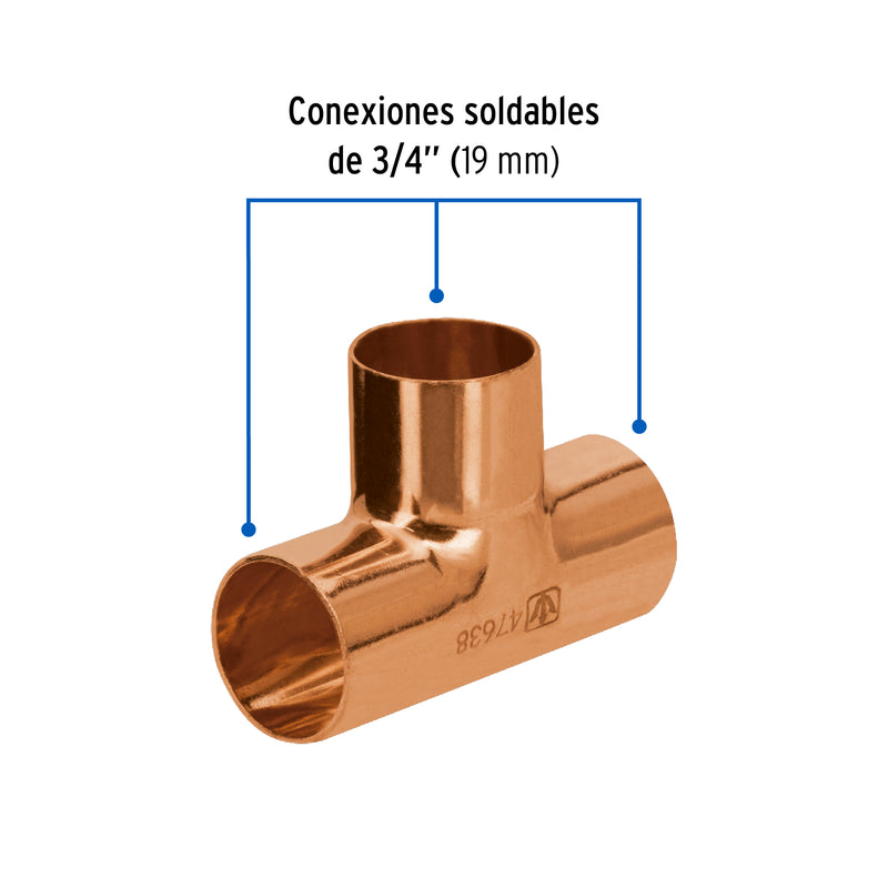 Tee de cobre sencilla, 3/4', Basic