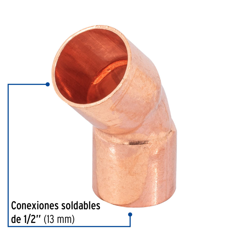 Codo 45° de cobre de 1/2"