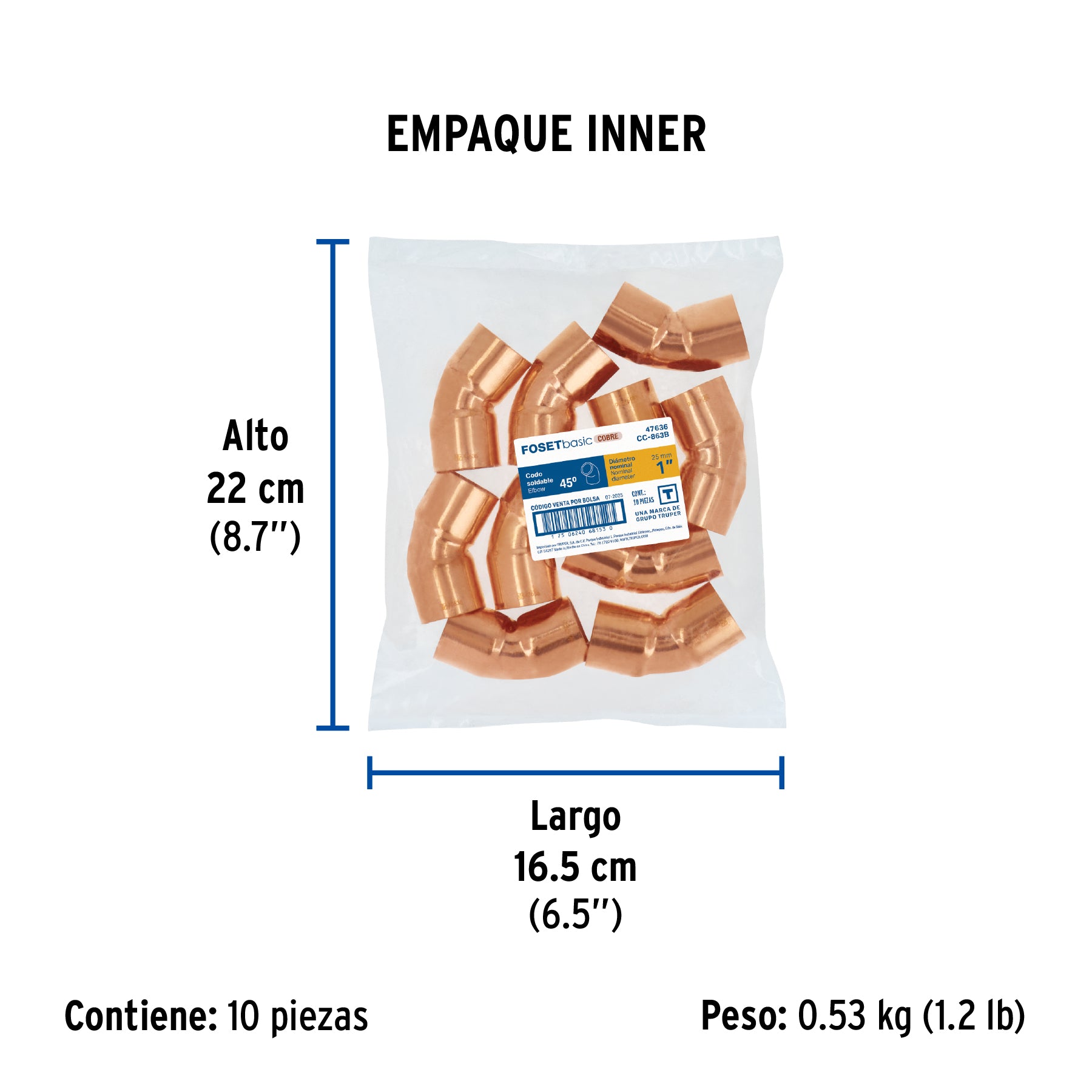 Codo de cobre 45°, 1', Basic