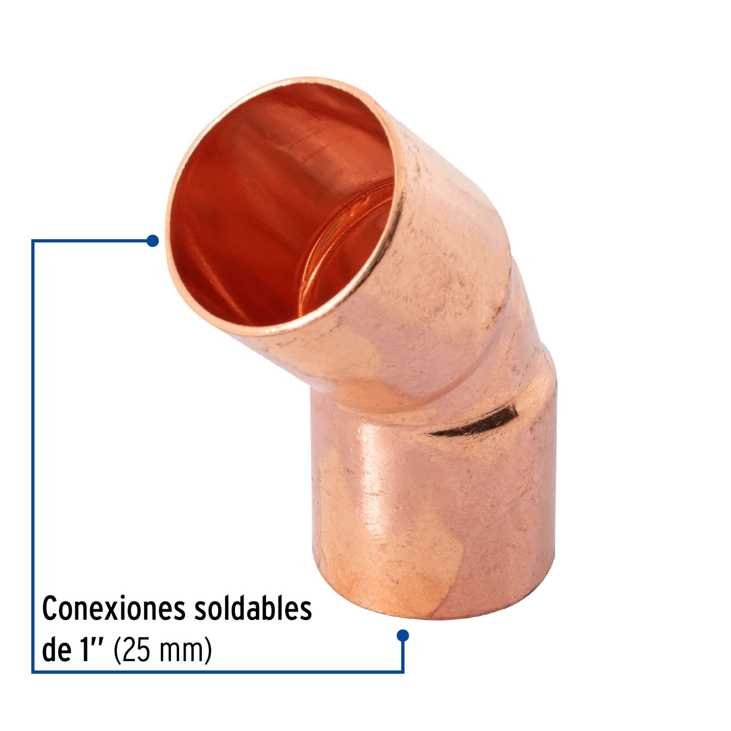 Codo 45° de cobre de 1", Foset