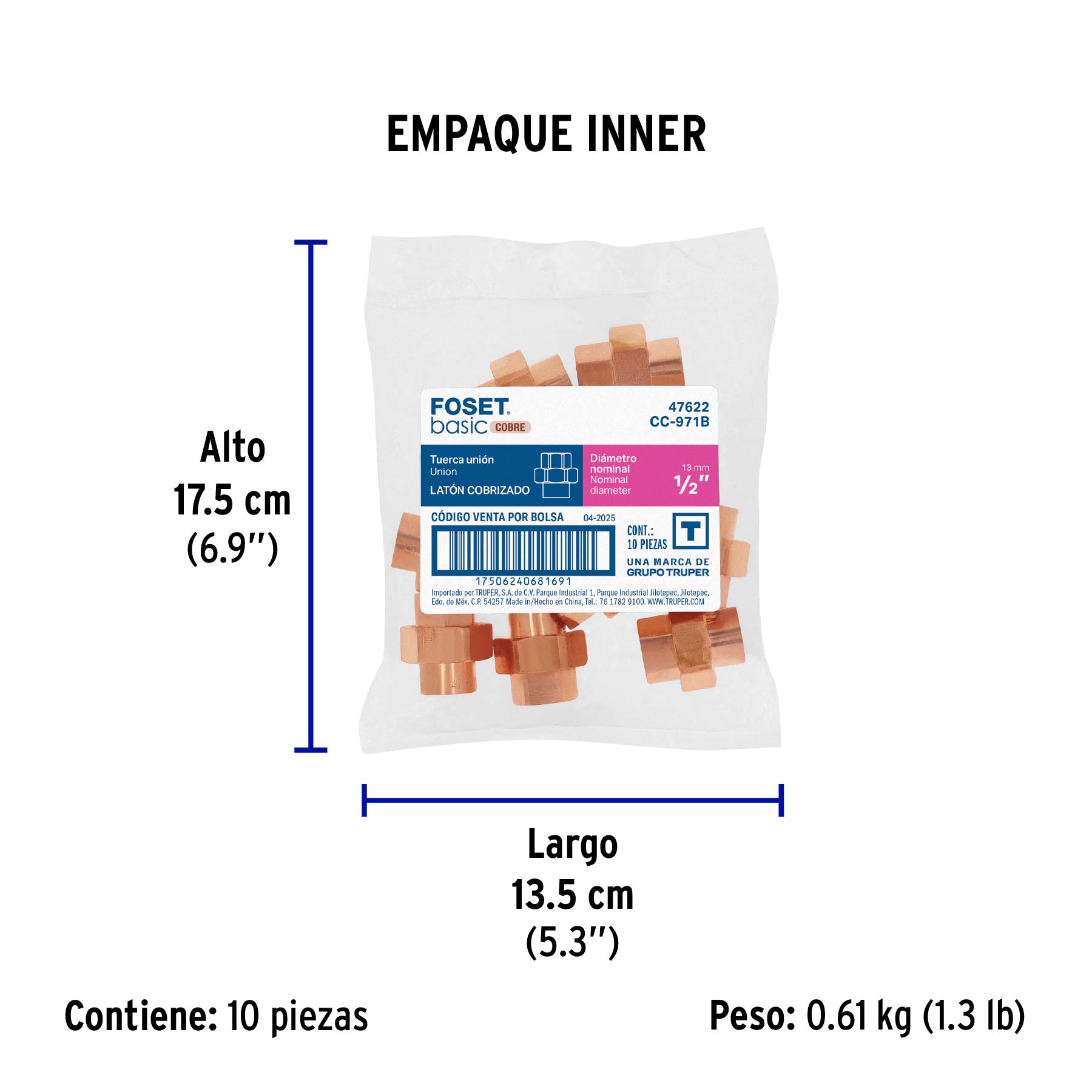 Tuerca unión de cobre, 1/2', Basic