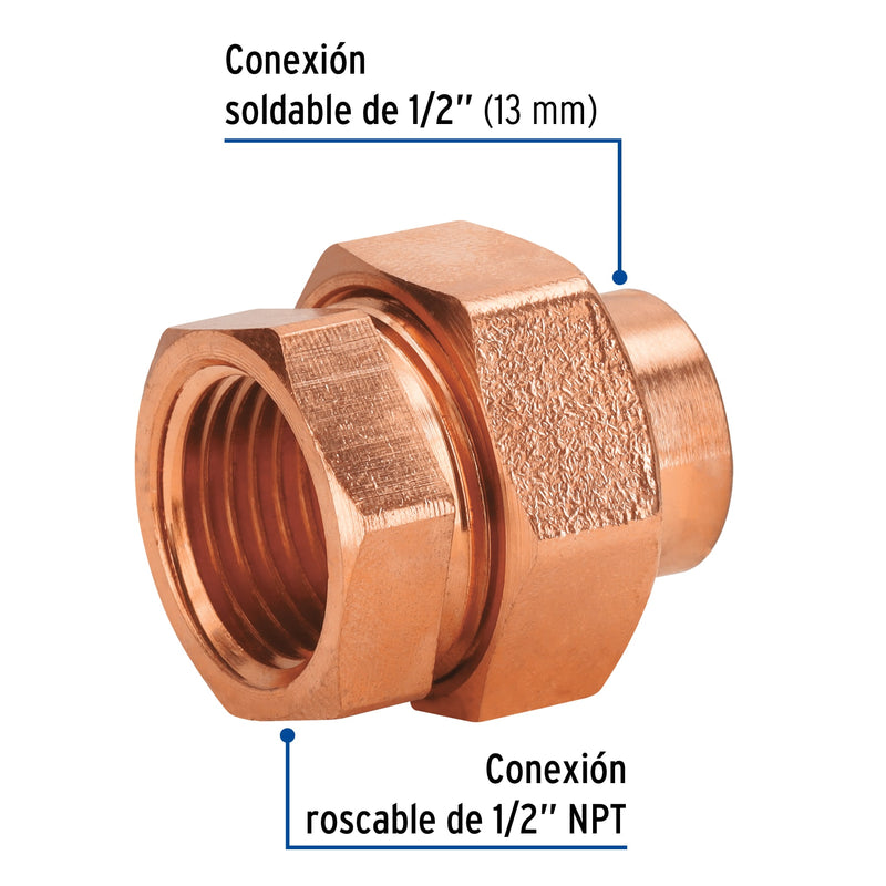 Tuerca unión cobre a rosca interior 1/2"