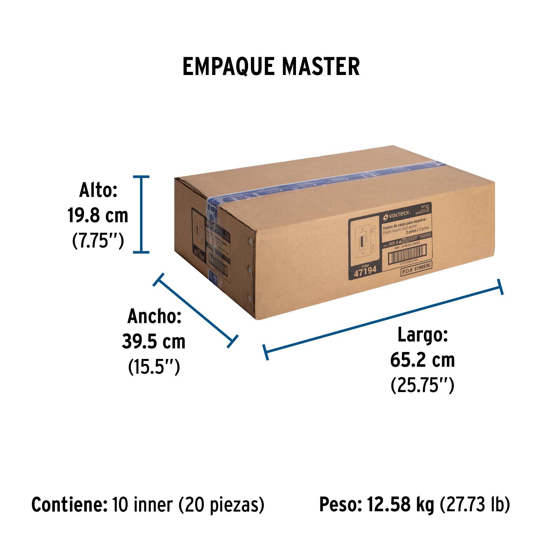 Centro de carga empotrable, 2 polos, Volteck