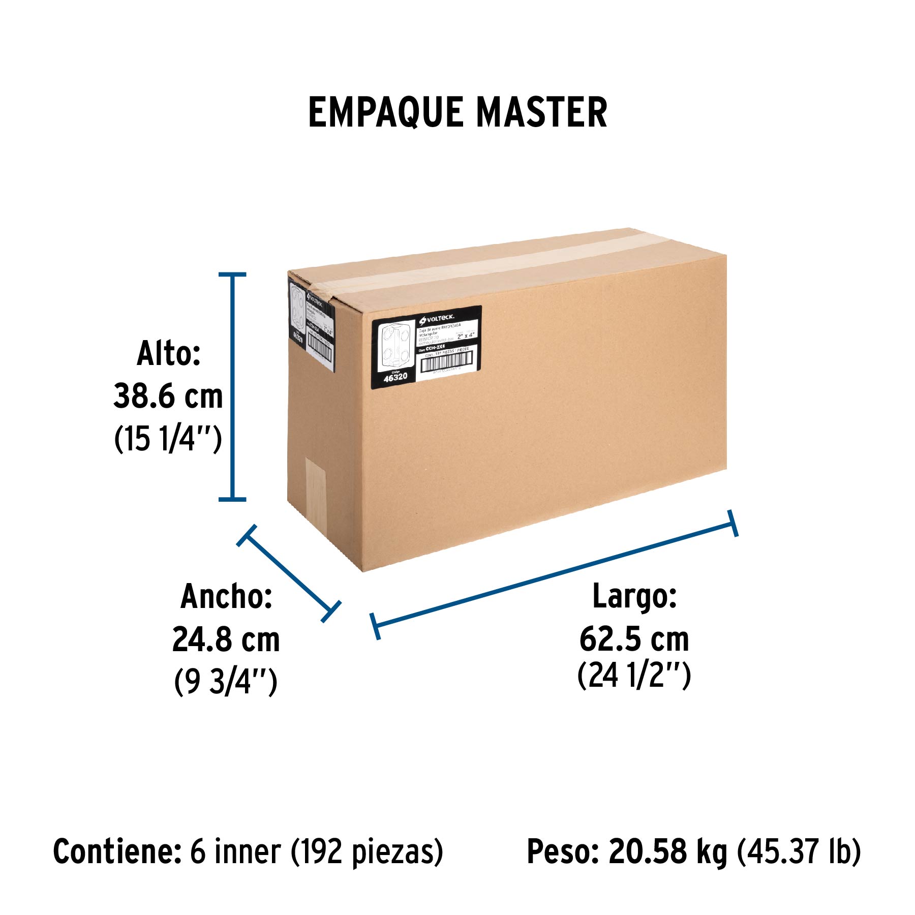 Caja tipo chalupa, 2x4" rectangular, reforzada, Volteck
