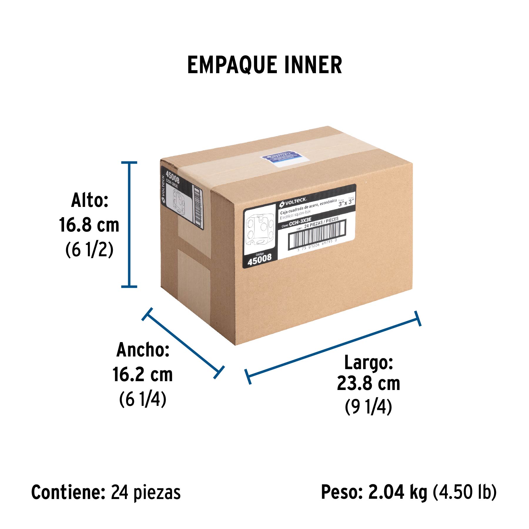 Caja de acero cuadrada 3x3", económica, Volteck