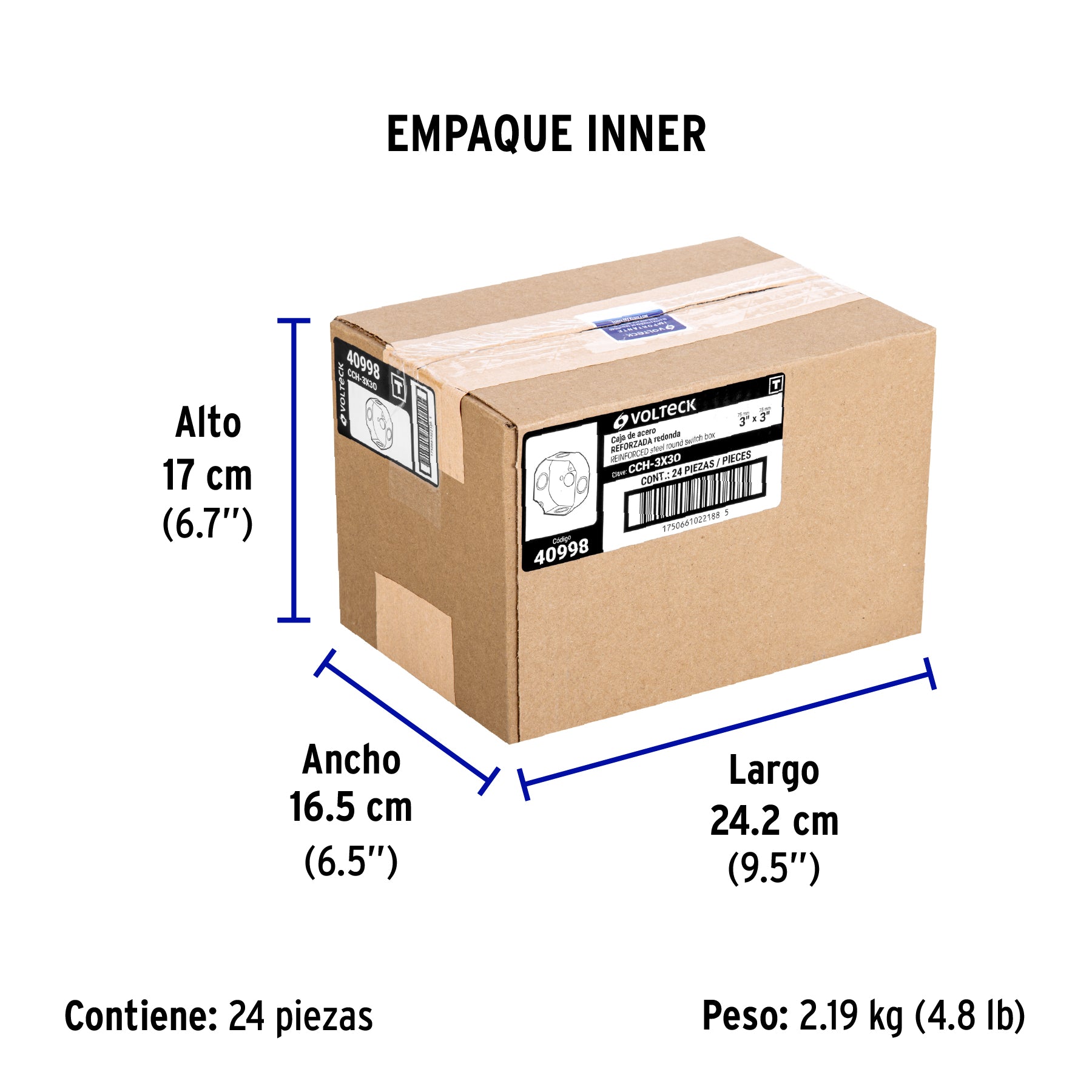 Caja octagonal 3' x 3' reforzada, VOLTECK