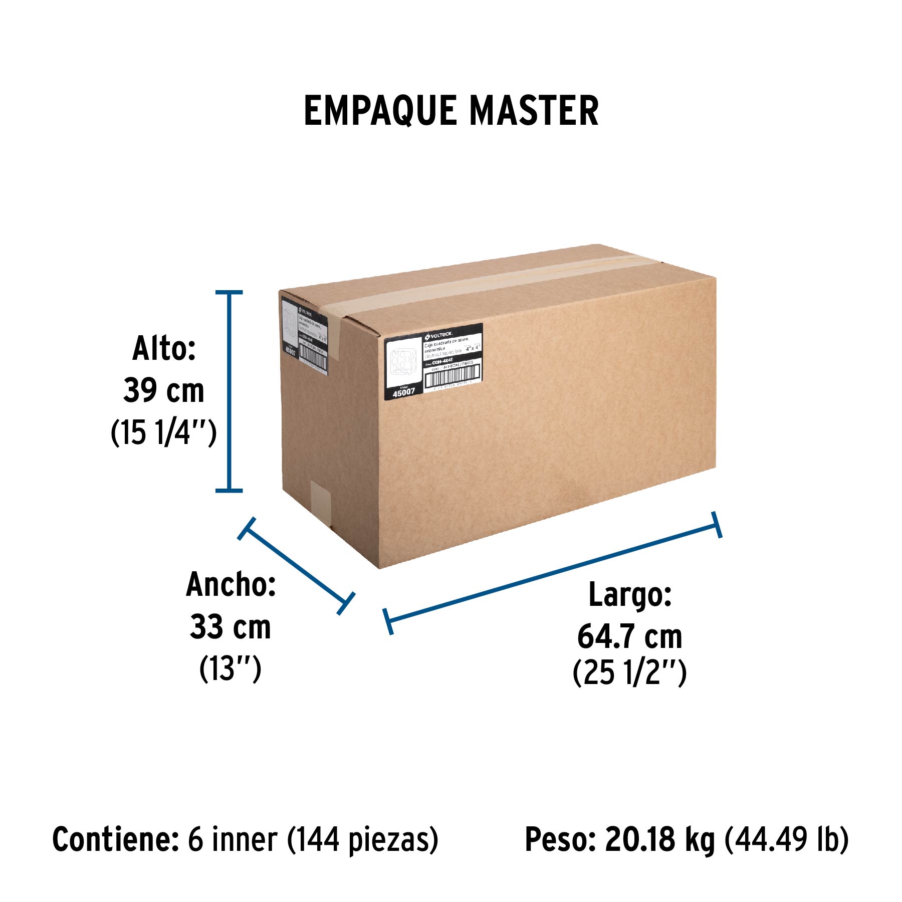 Caja de acero cuadrada 4x4", económica, Volteck