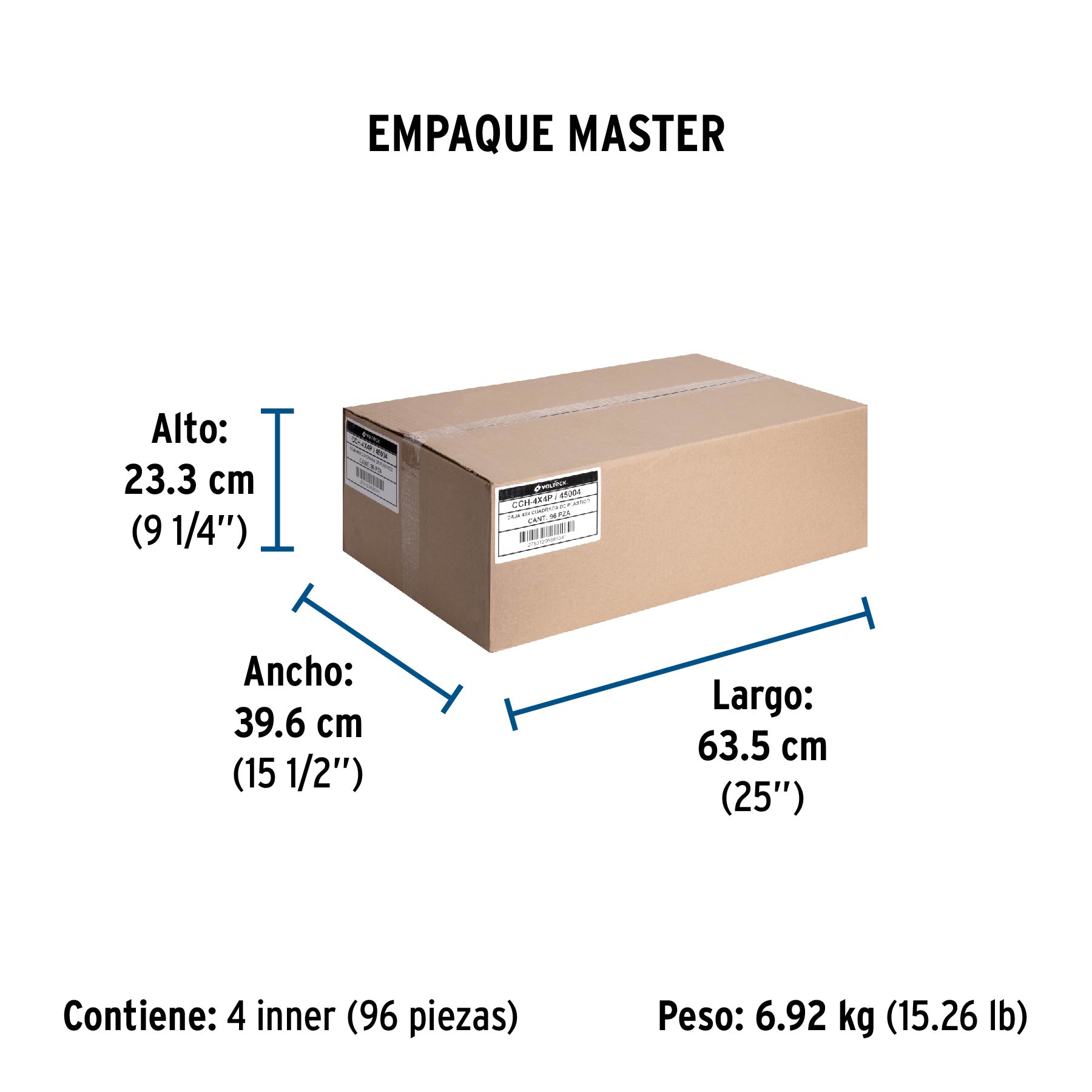 Caja 4x4" cuadrada de plástico, Volteck