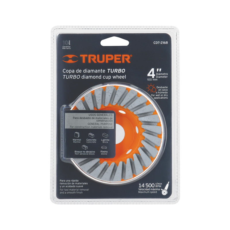 Copa de diamante turbo, modelo 2168, 4", usos generales