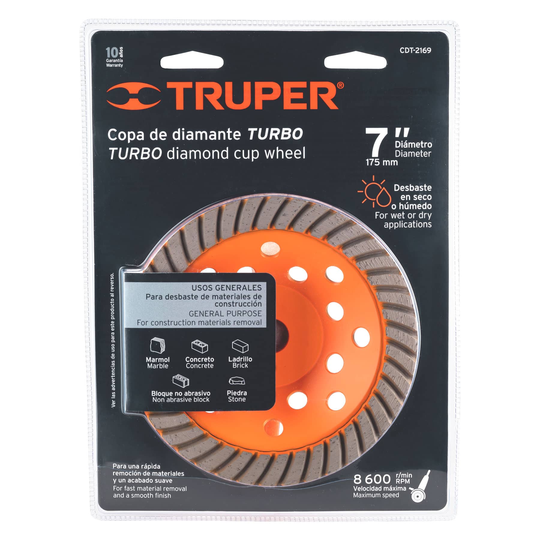 Copa de diamante turbo, modelo 2169, 7", usos generales