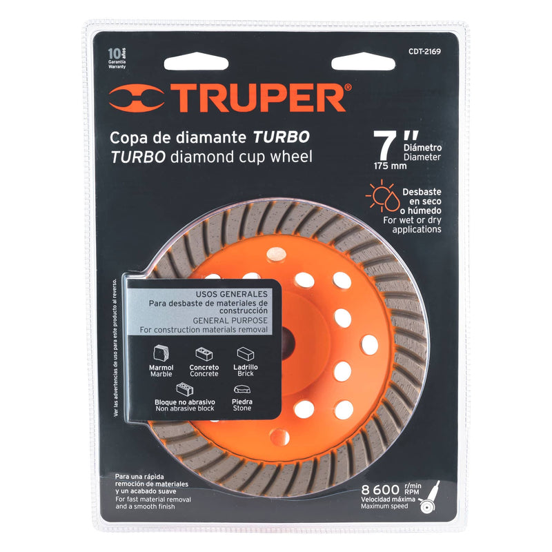 Copa de diamante turbo, modelo 2169, 7", usos generales
