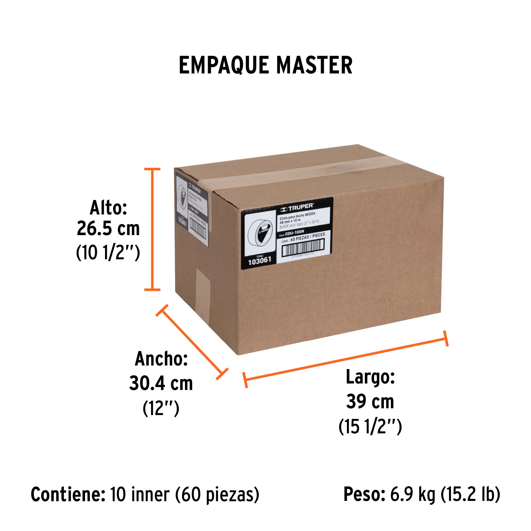 Cinta negra para ducto 10m x 48mm, espesor 0.19mm, Truper