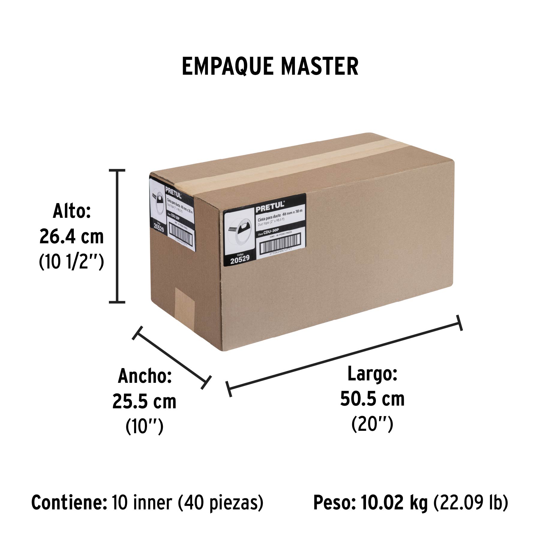 Cinta para ducto, 30 m, Pretul