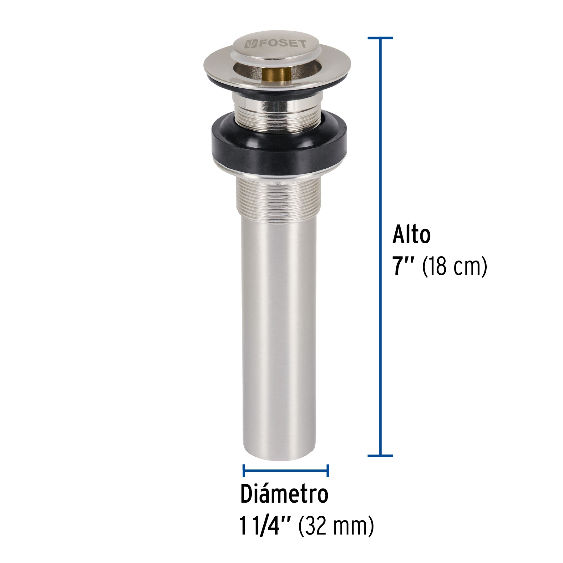 Contra p/lavabo sin rebosadero, sistema push, satín, 1-1/4"