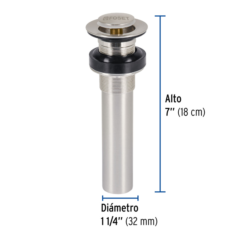 Contra p/lavabo sin rebosadero, sistema push, satín, 1-1/4"