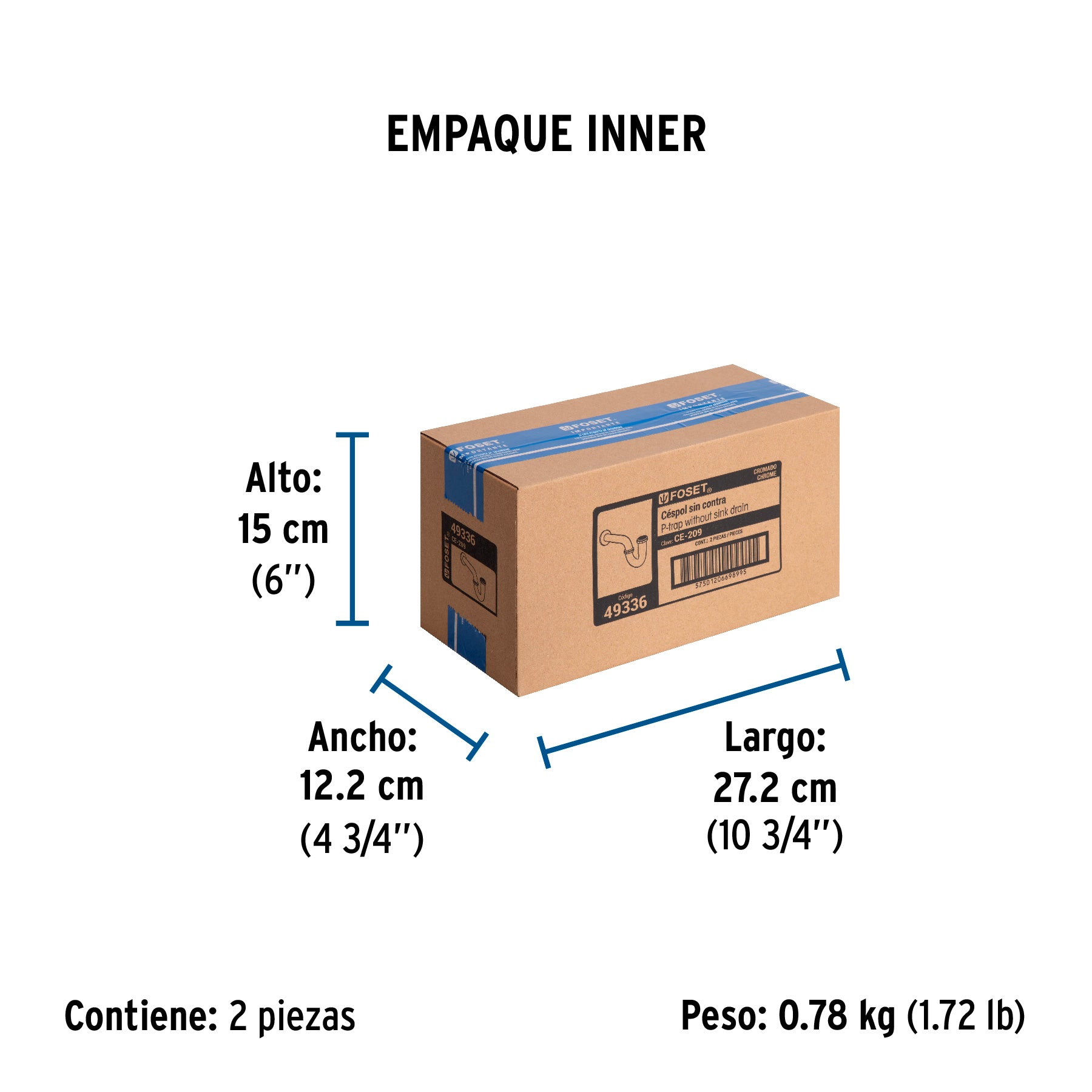 Céspol p/fregadero de latón sin contracanasta, cromo, 1-1/2"