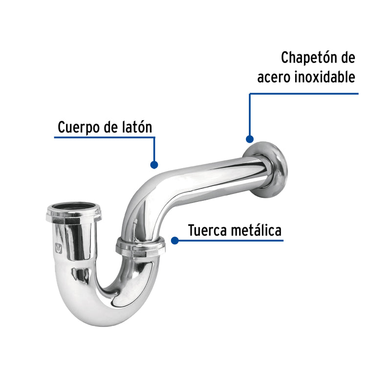 Céspol p/fregadero de latón sin contracanasta, cromo, 1-1/2"