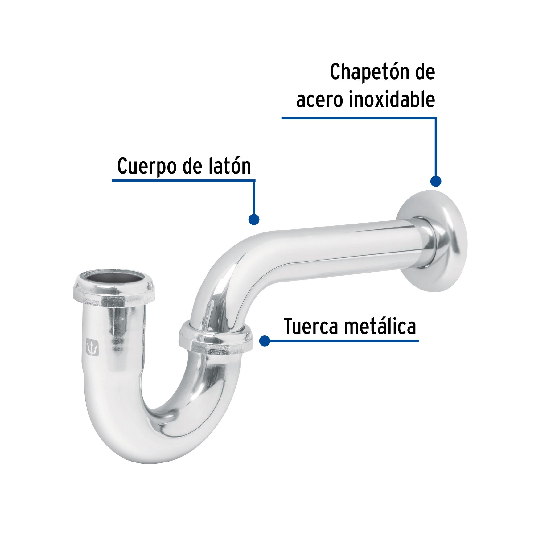 Céspol p/lavabo de latón sin contra, cromo, 1-1/4"