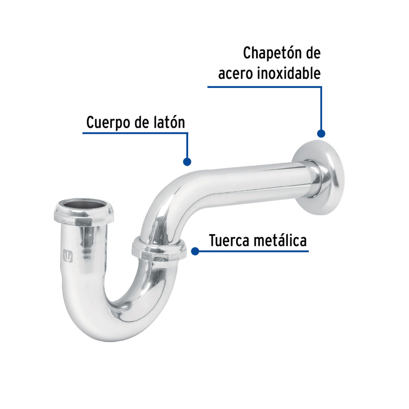 Céspol p/lavabo de latón sin contra, cromo, 1-1/4"