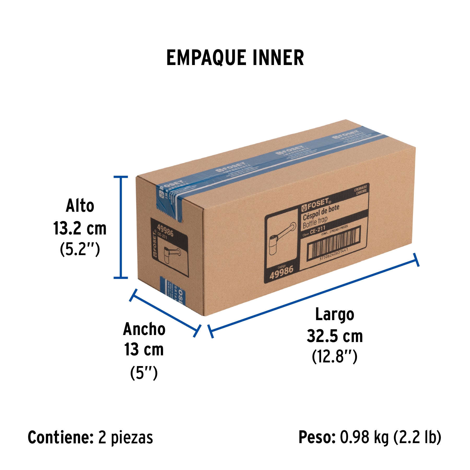 Céspol de bote para lavabo sin contra, cromo, 1-1/4"