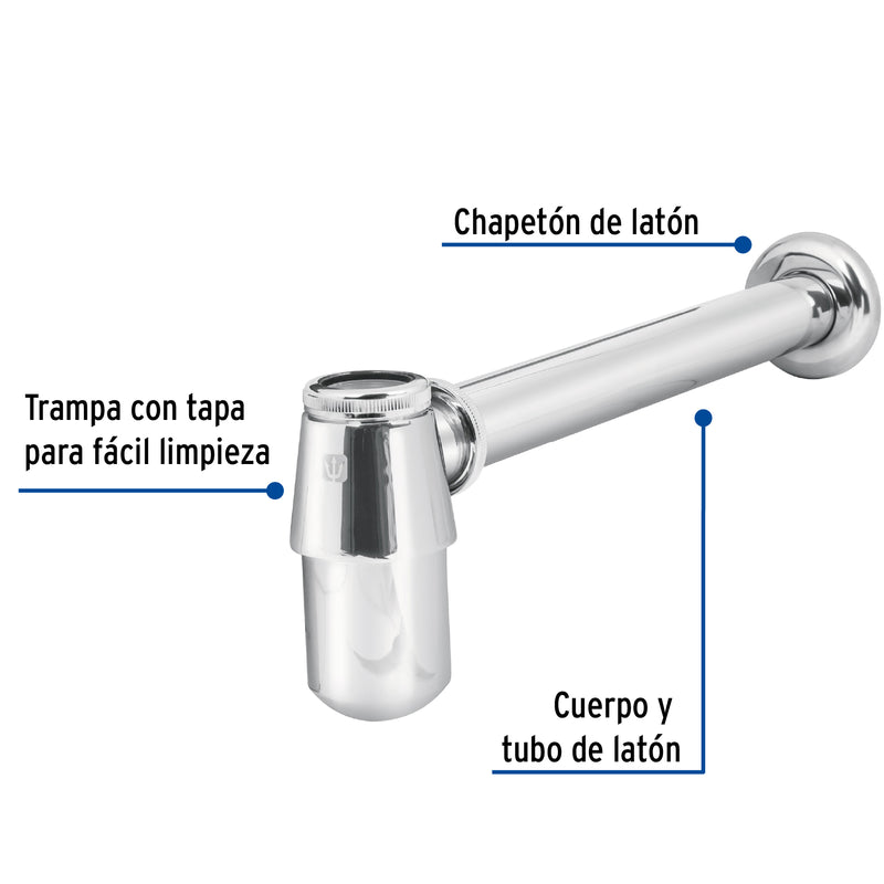 Céspol de bote para lavabo sin contra, cromo, 1-1/4"