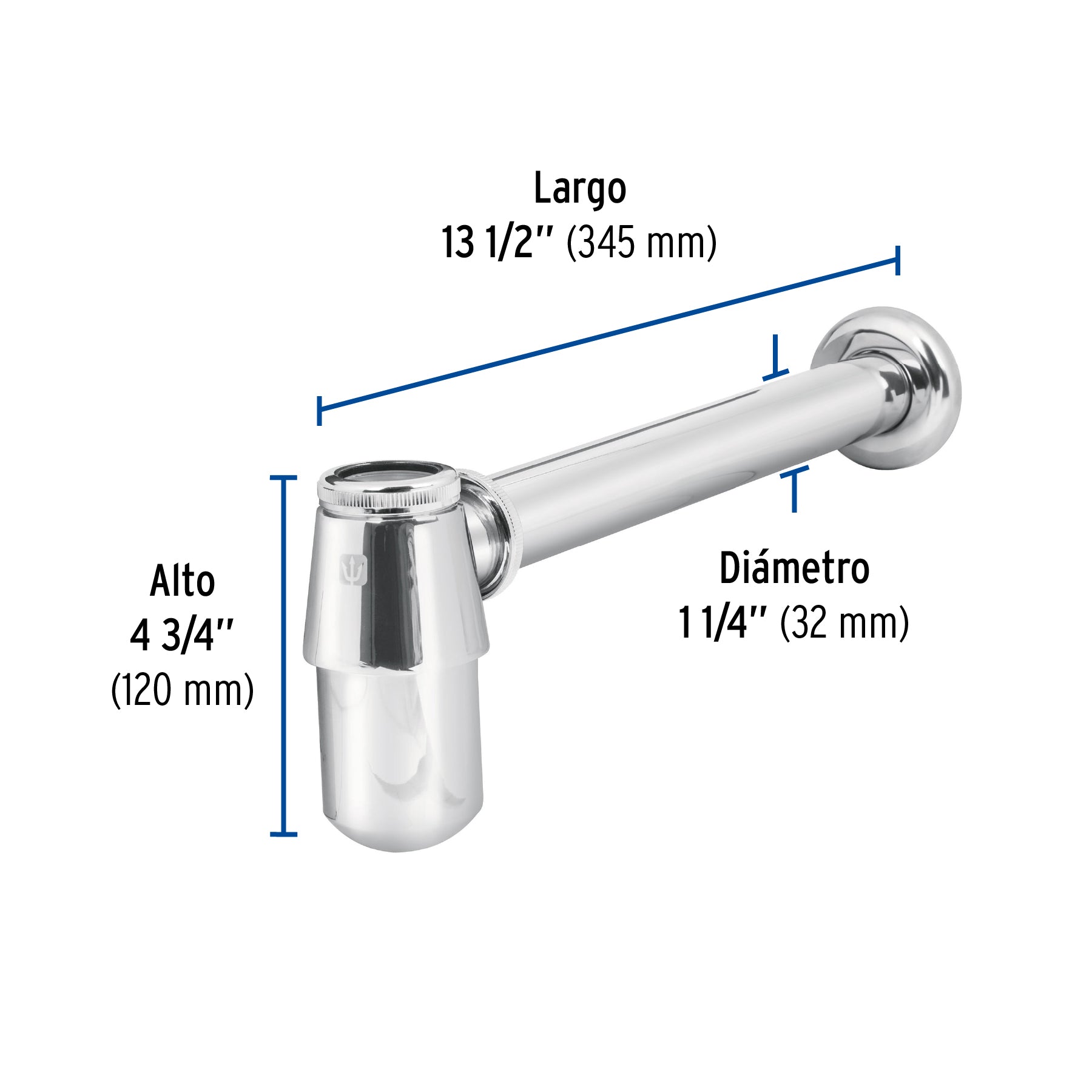 Céspol de bote para lavabo sin contra, cromo, 1-1/4"
