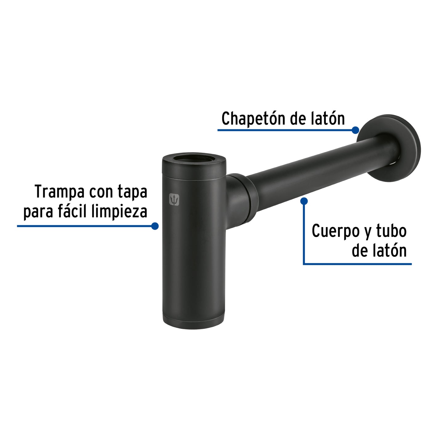 Céspol de bote minimalista 1 1/4', negro, para lavabo, Foset