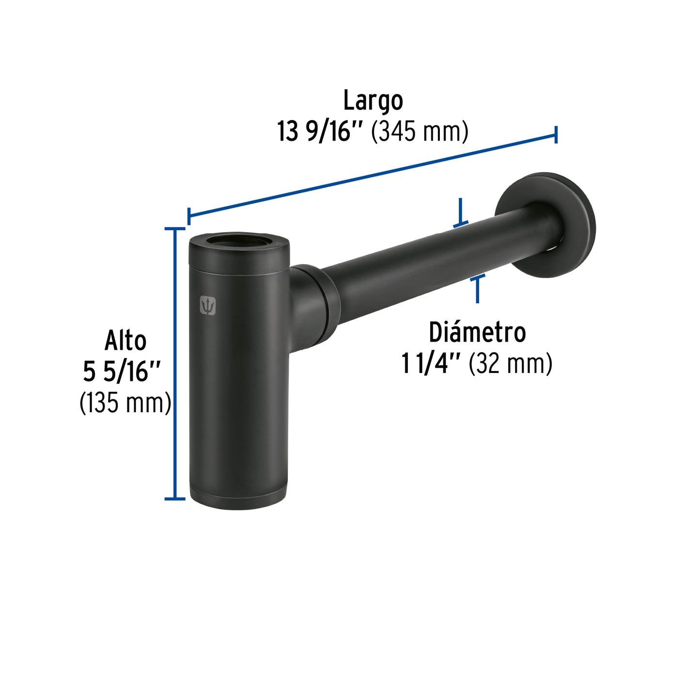 Céspol de bote minimalista 1 1/4', negro, para lavabo, Foset