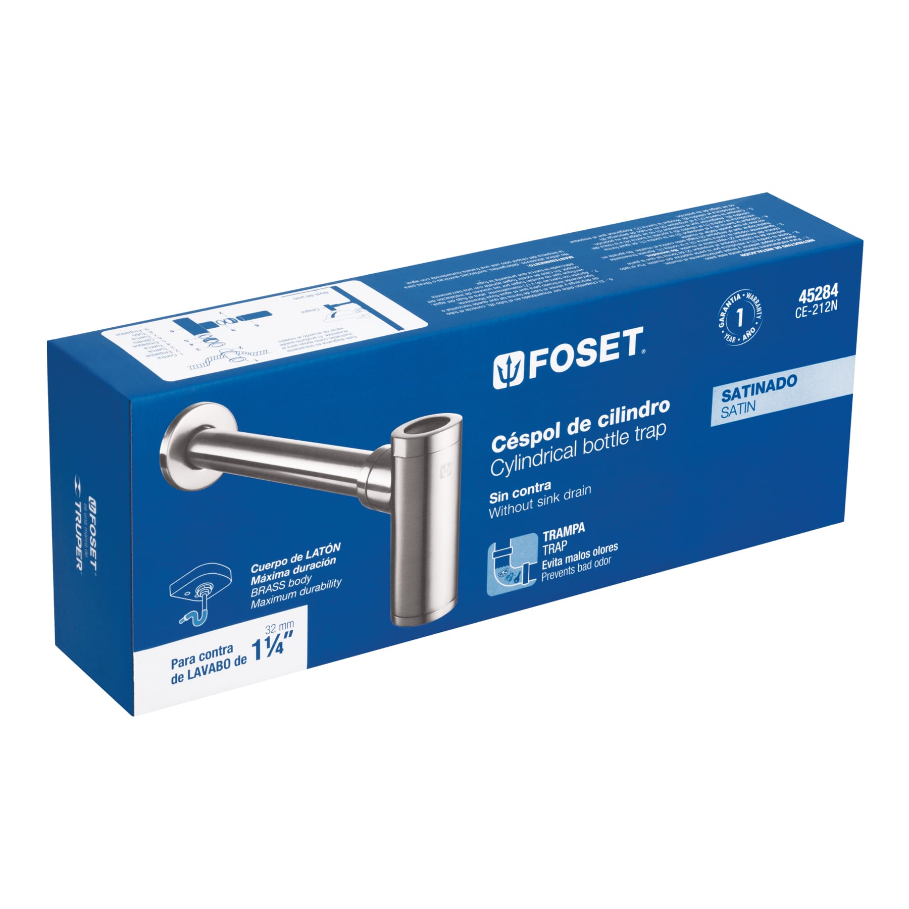 Céspol de bote p/lavabo minimalista s/contra, satín, 1-1/4"