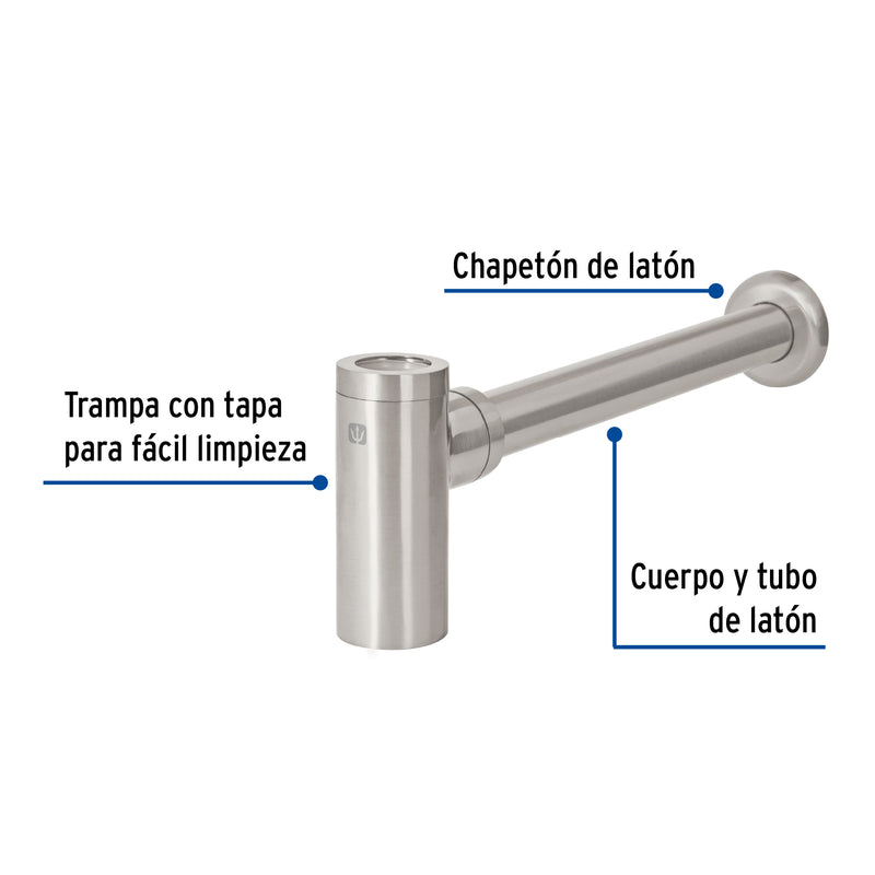 Céspol de bote p/lavabo minimalista s/contra, satín, 1-1/4"