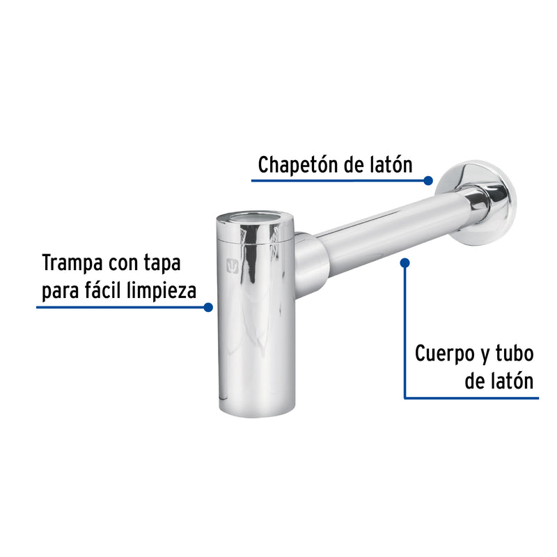 Céspol de bote p/lavabo minimalista s/contra, cromo, 1-1/4"