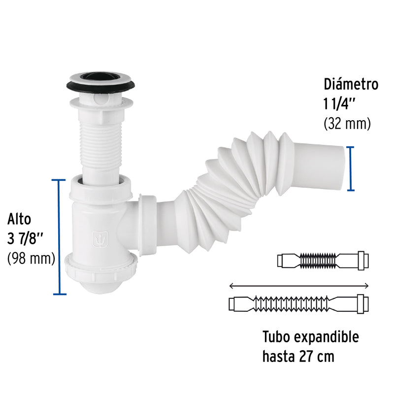 Céspol de bote p/lavabo con contra, polipropileno, 1-1/4"