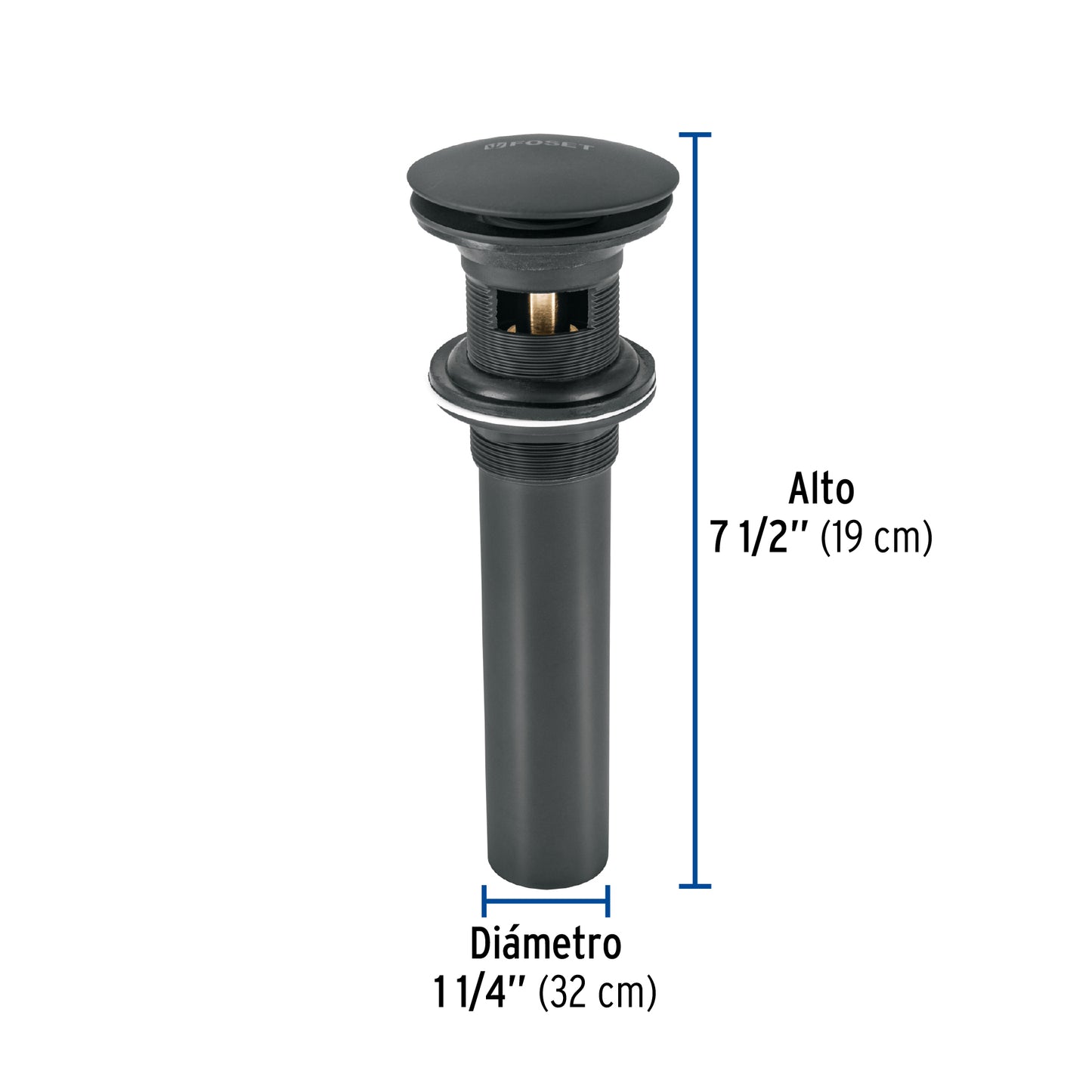 Contra p/lavabo, 1-1/4', con rebosadero, hongo, latón, negro