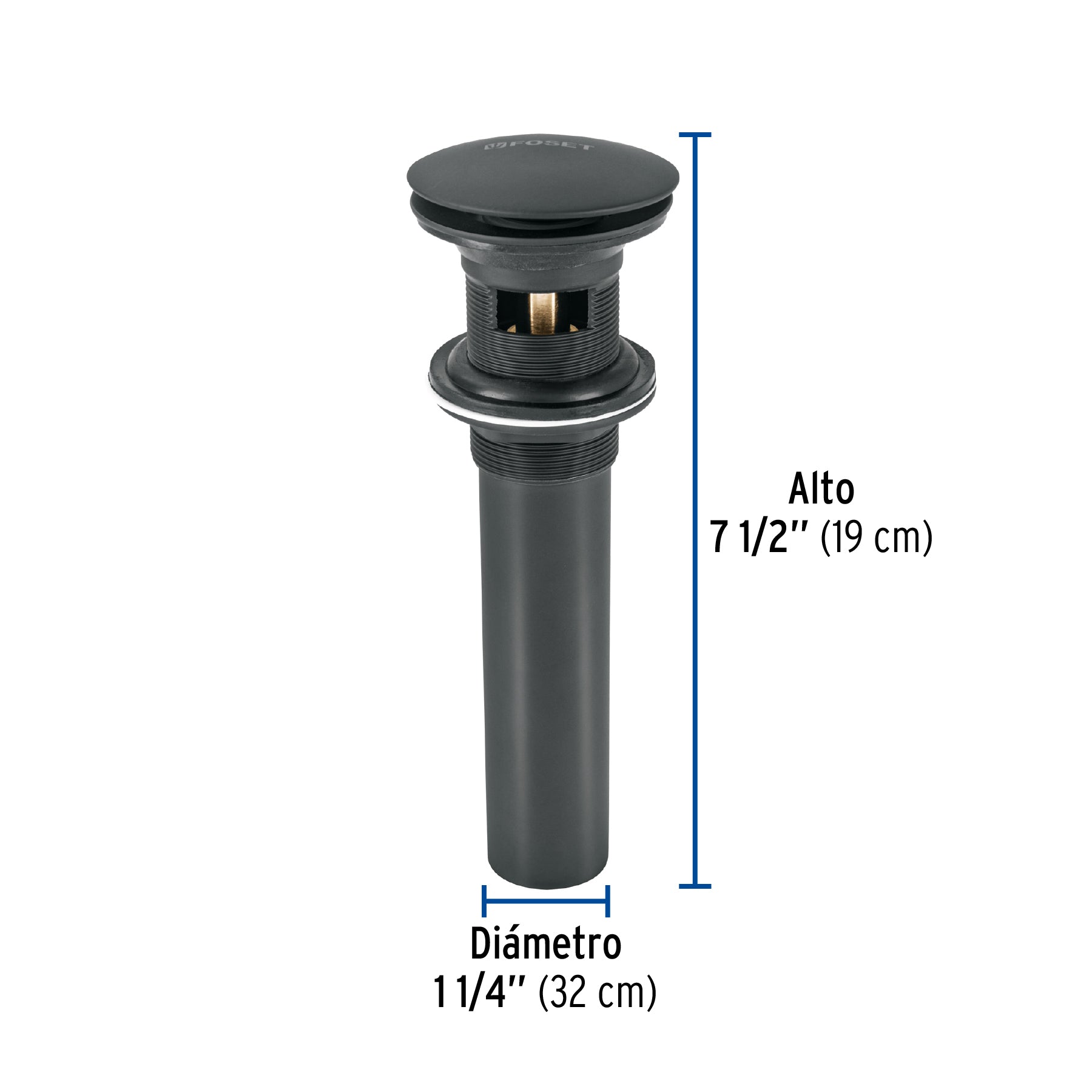 Contra p/lavabo, 1-1/4', con rebosadero, hongo, latón, negro