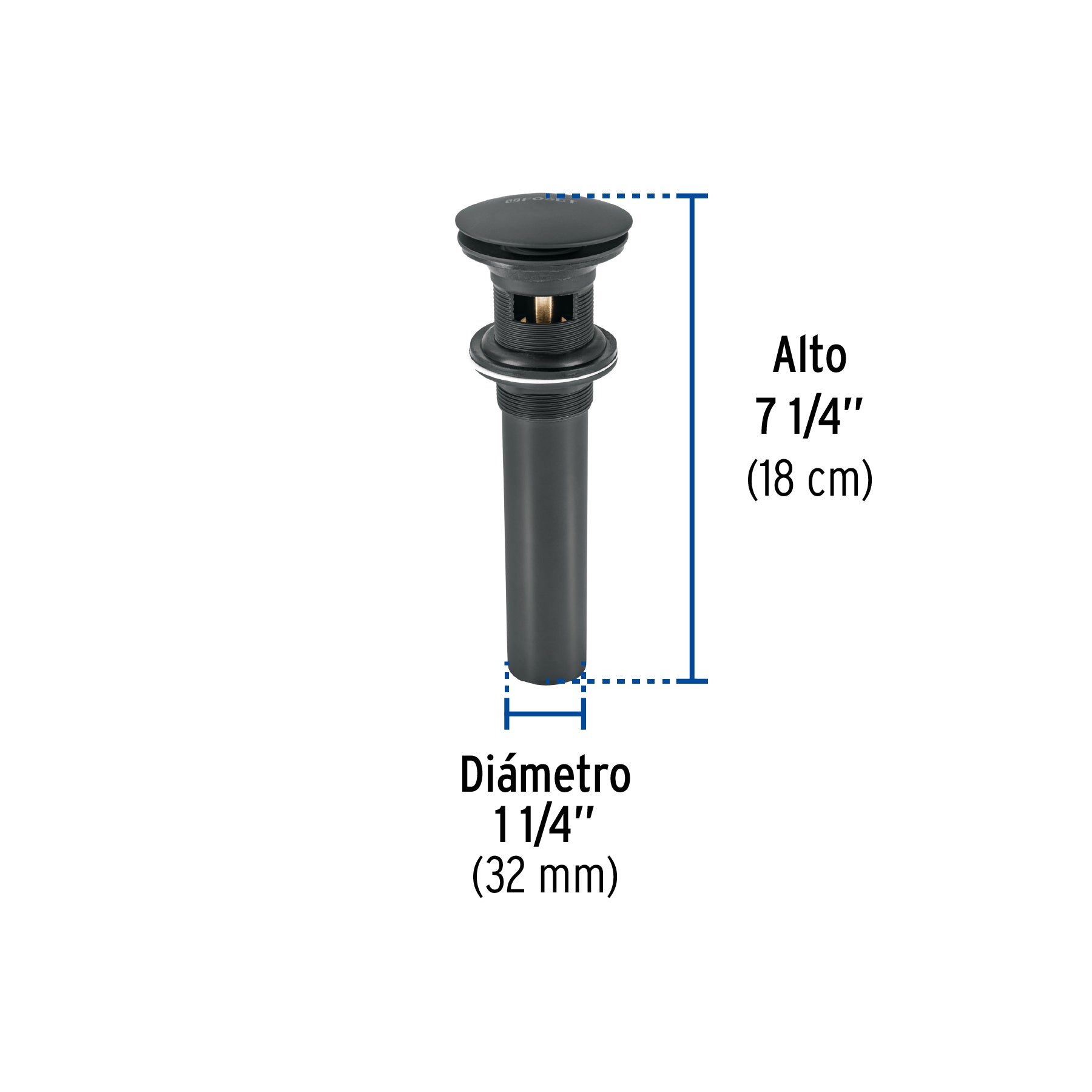 Contra p/lavabo, 1-1/4', con rebosadero, hongo, latón, negro