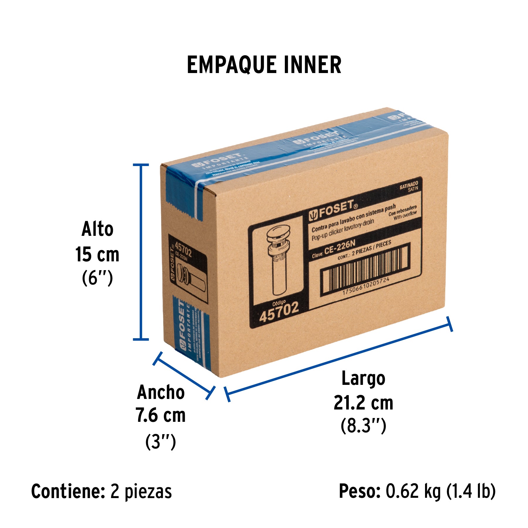 Contra p/lavabo, 1-1/4', con rebosadero, hongo, latón, satín