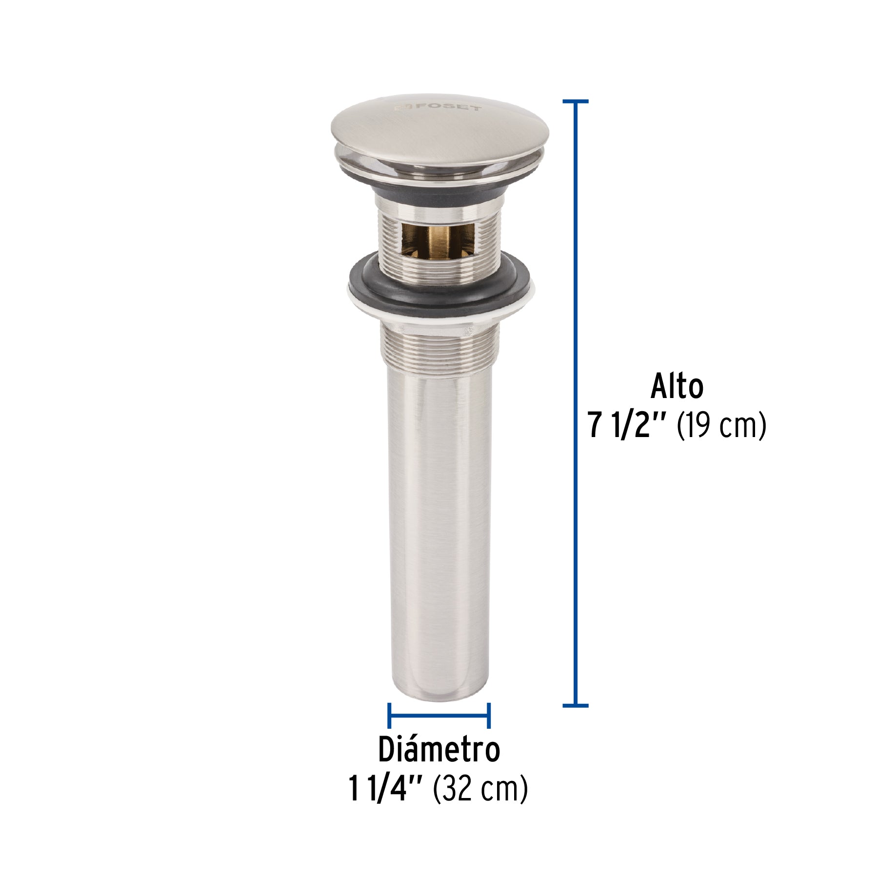 Contra p/lavabo, 1-1/4', con rebosadero, hongo, latón, satín