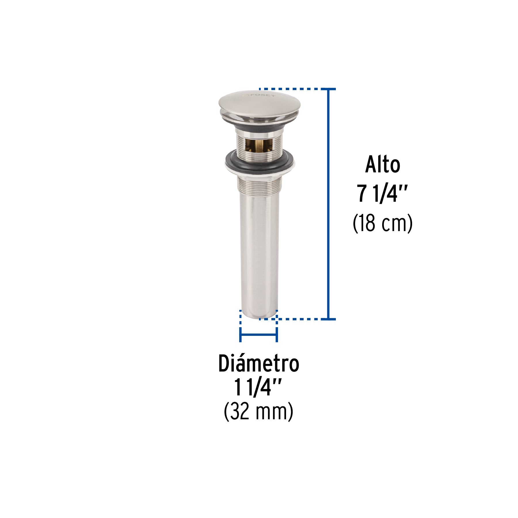 Contra p/lavabo, 1-1/4', con rebosadero, hongo, latón, satín