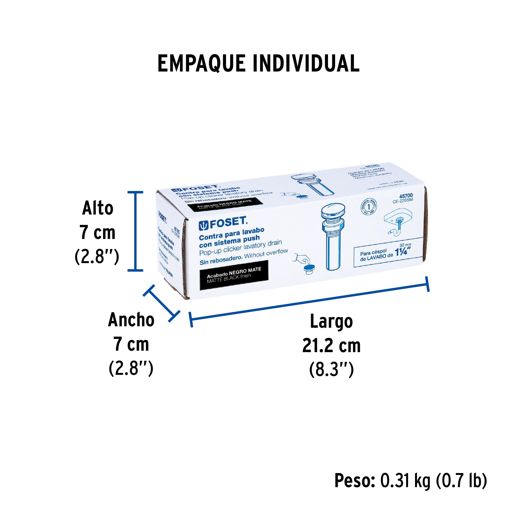 Contra p/lavabo, 1-1/4', sin rebosadero, hongo, latón, negro