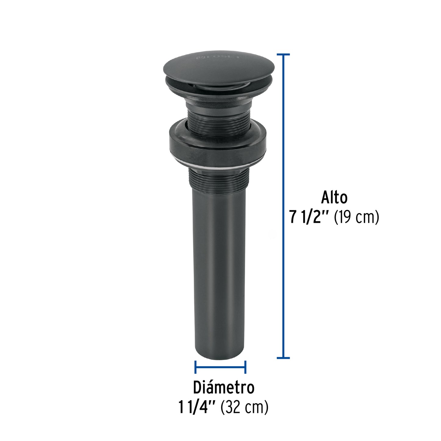 Contra p/lavabo, 1-1/4', sin rebosadero, hongo, latón, negro