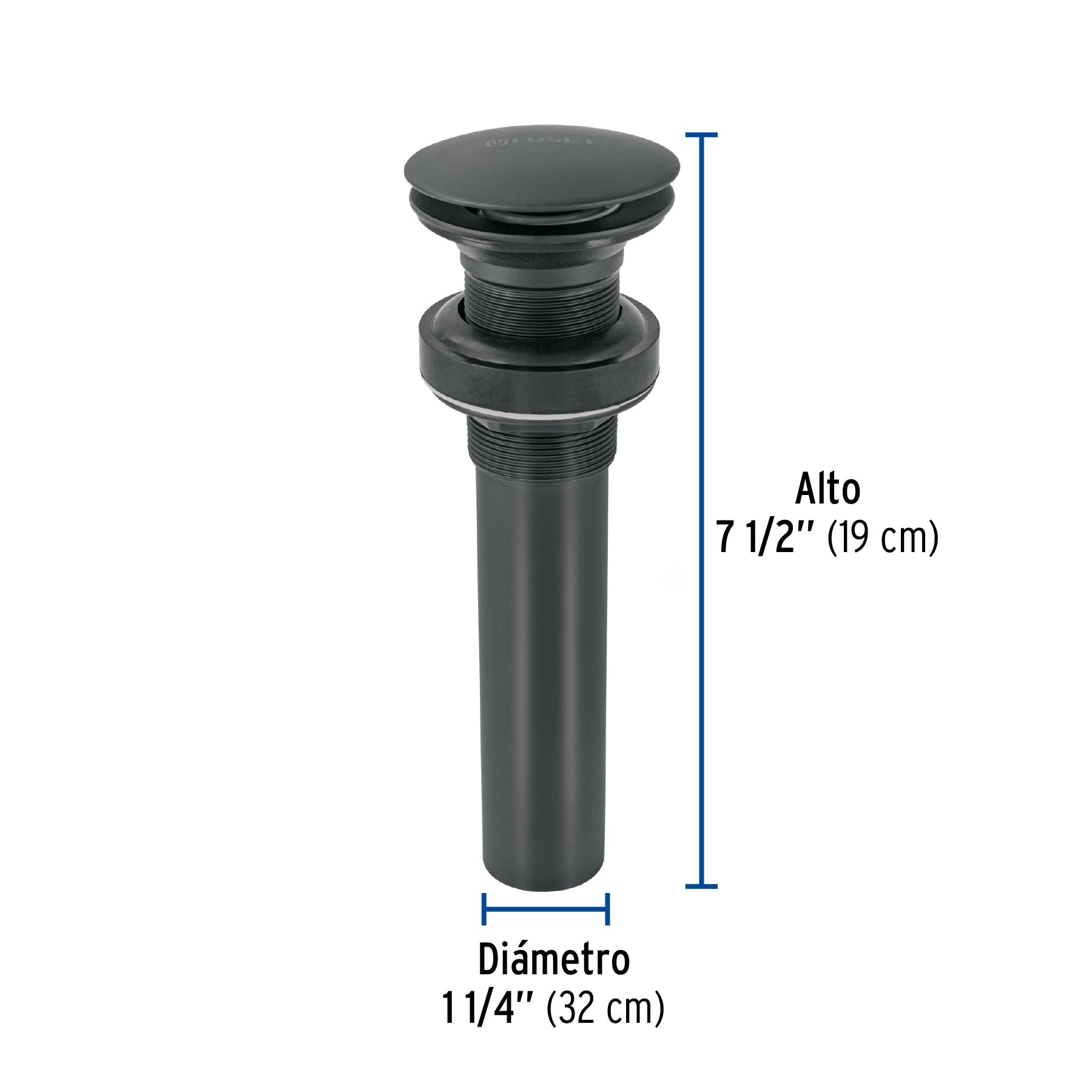 Contra p/lavabo, 1-1/4', sin rebosadero, hongo, latón, negro