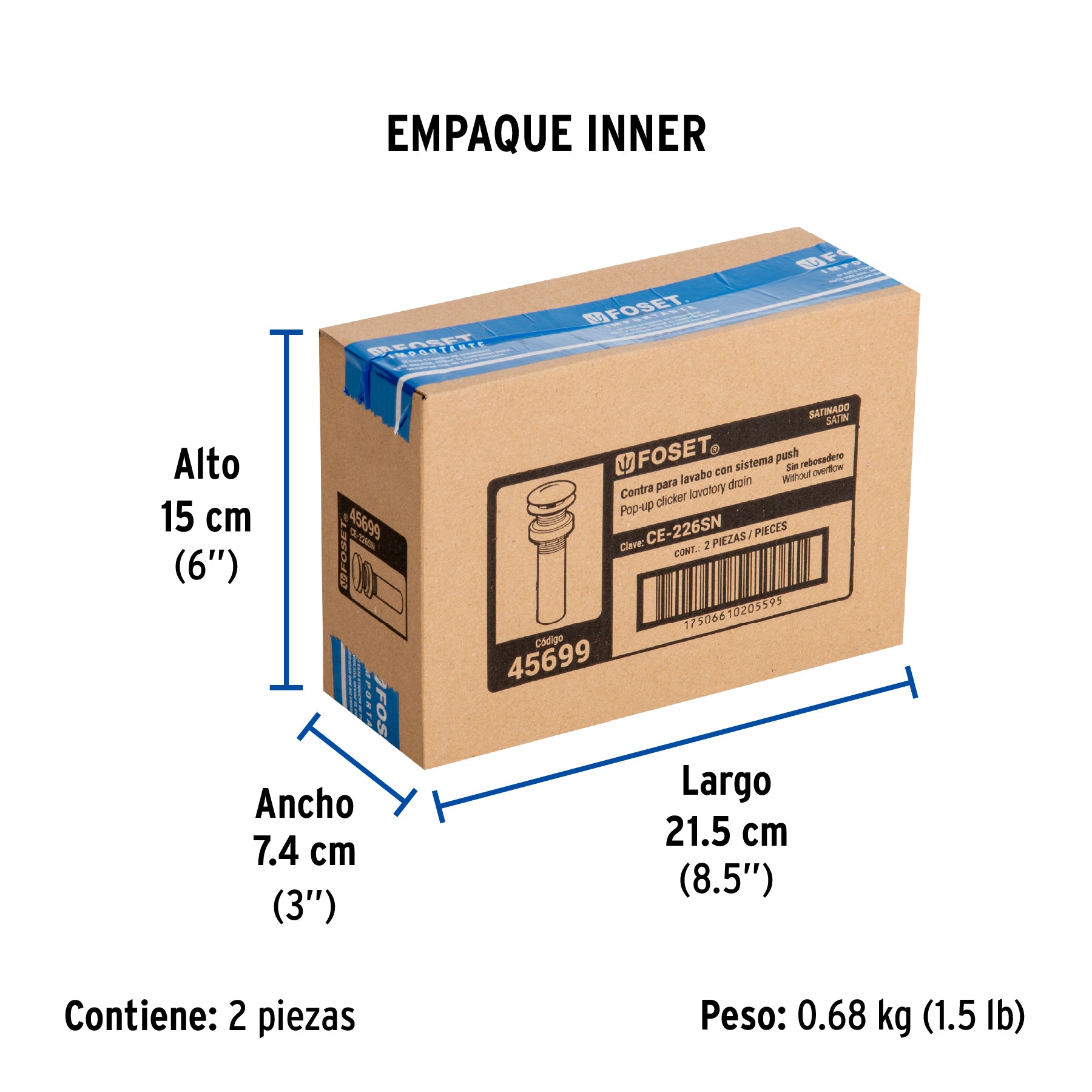 Contra p/lavabo, 1-1/4', sin rebosadero, hongo, latón, satín
