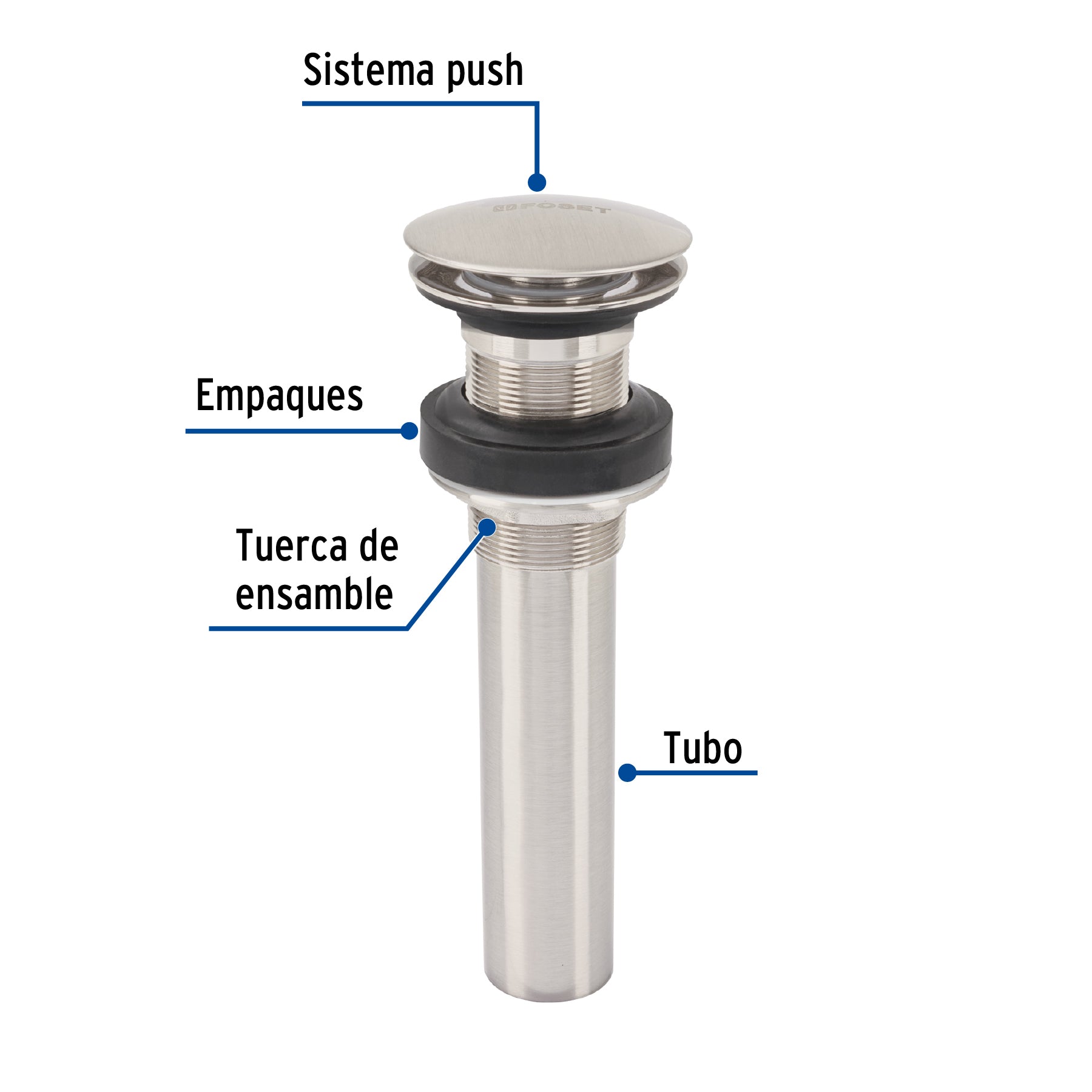 Contra p/lavabo, 1-1/4', sin rebosadero, hongo, latón, satín